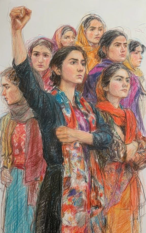 a colored pencil sketch of afghan women empowermen 576x1024